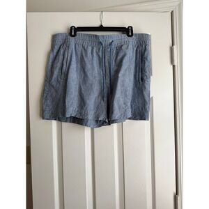 Athleta Chambray Shorts Blue Elastic Drawstring Waist Zip Pockets Size 16